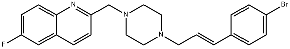 (E)-2-((4-(3-(4-Bromophenyl)allyl)piperazin-1-yl)methyl)-6-fluoroquinoline 结构式