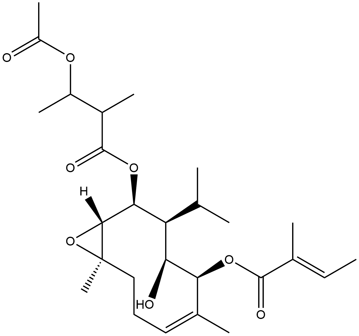 (1R,2S,3S,4S,5S,10R)-2-[3-(Acetyloxy)-2-methyl-1-oxobutoxy]-4-hydroxy-6,10-dimethyl-3-(1-methylethyl)-11-oxabicyclo[8.1.0]undec-6-en-5-yl (2E)-2-methyl-2-butenoate 结构式