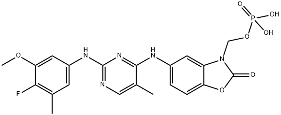 2(3H)-Benzoxazolone, 5-[[2-[(4-fluoro-3-methoxy-5-methylphenyl)amino]-5-methyl-4-pyrimidinyl]amino]-3-[(phosphonooxy)methyl]- 结构式