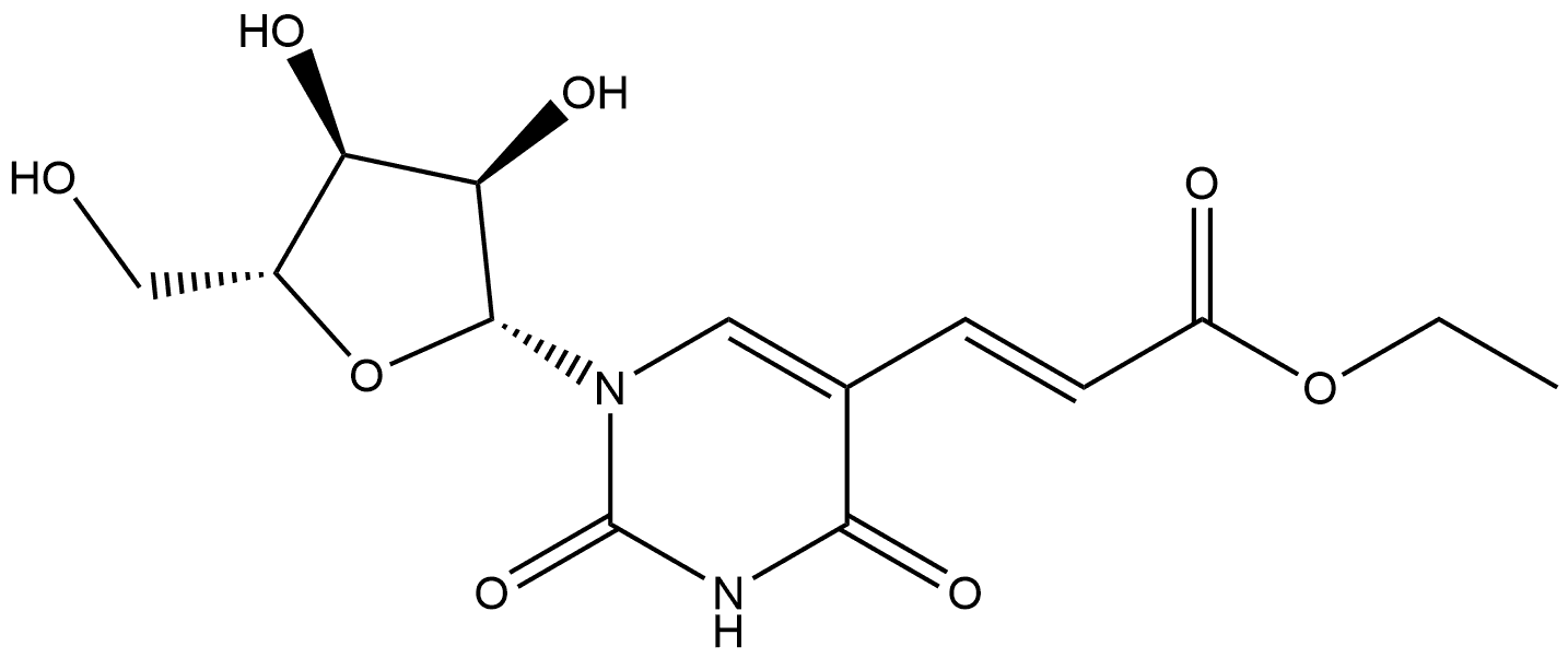 (E)-3-(1-((2R,3R,4S,5R)-3,4-二羟基-5-(羟甲基)四氢呋喃-2-基)-2,4-二氧代-1,2,3,4-四氢嘧啶-5-基)丙烯酸乙酯 结构式