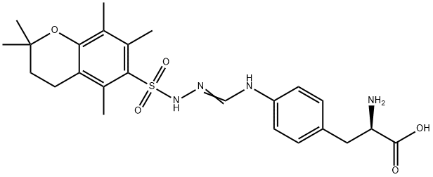 D-?Phenylalanine, 4-?[[[[(3,?4-?dihydro-?2,?2,?5,?7,?8-?pentamethyl-?2H-?1-?benzopyran-?6-?yl)?sulfonyl]?amino]?iminomethyl]?amino]?- 结构式