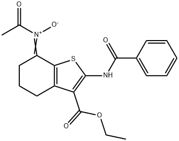 Ethyl (7E)-7-[acetyl(oxido)-azanylidene]-2-[(phenylcarbonyl)amino]-4,5,6,7-tetrahydro-1-benzothiophene-3-carboxylate 结构式