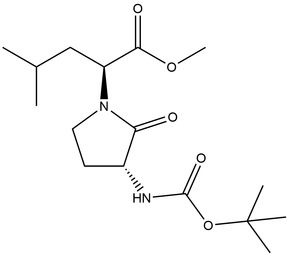 1-Pyrrolidineacetic acid, 3-[[(1,1-dimethylethoxy)carbonyl]amino]-α-(2-methylpropyl)-2-oxo-, methyl ester, [S-(R*,S*)]- (9CI) 结构式