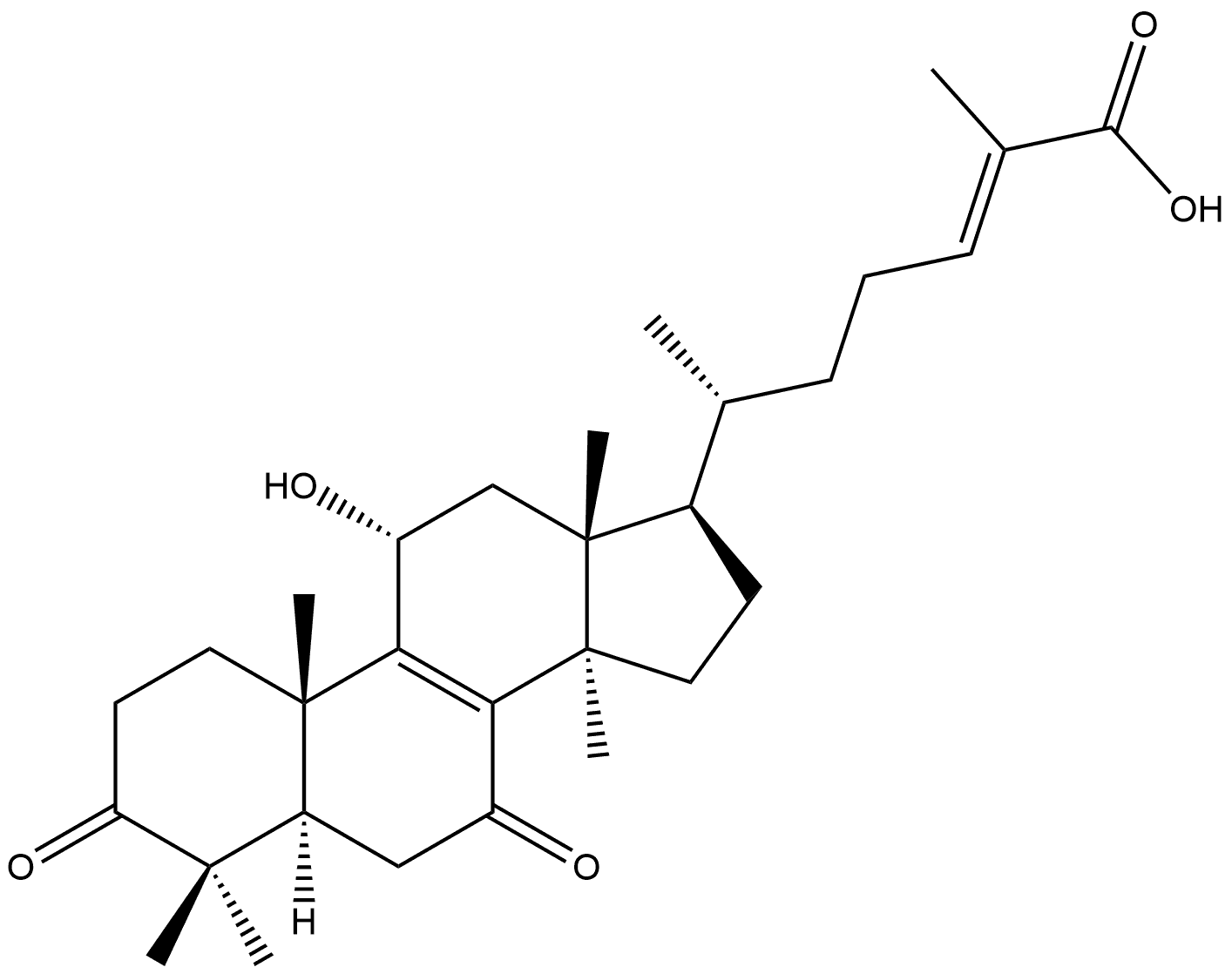 LANOSTA-8,24-DIEN-26-OIC ACID, 11-HYDROXY-3,7-DIOXO-, (11Α,24E)- 结构式