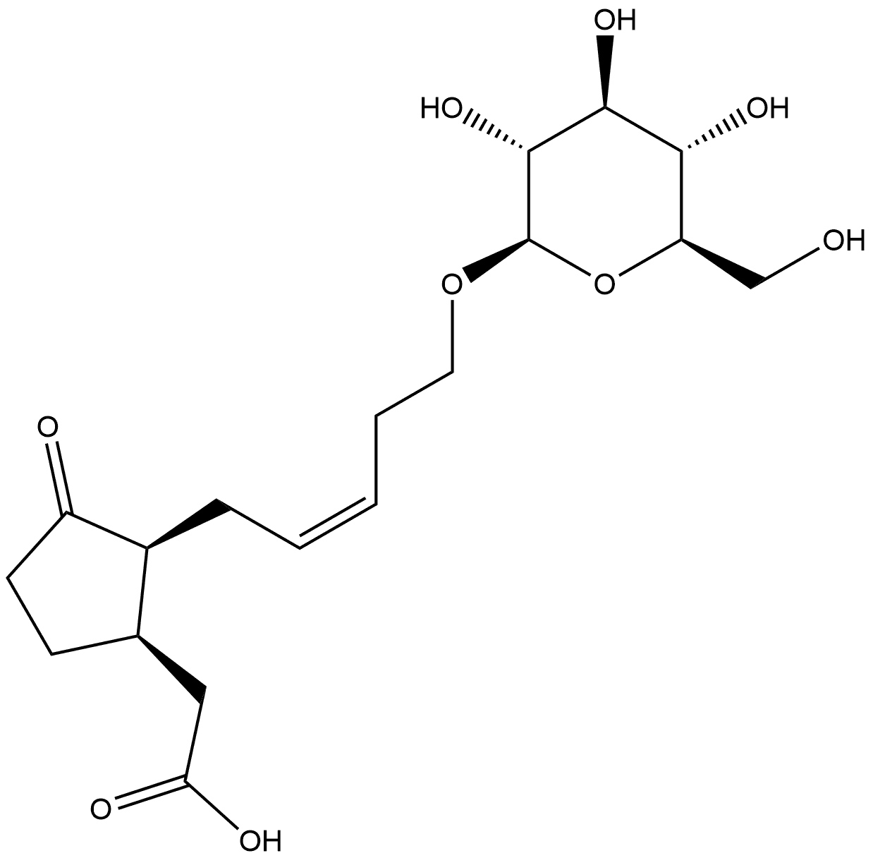 Cyclopentaneacetic acid, 2-[(2Z)-5-(β-D-glucopyranosyloxy)-2-penten-1-yl]-3-oxo-, (1R,2S)- 结构式