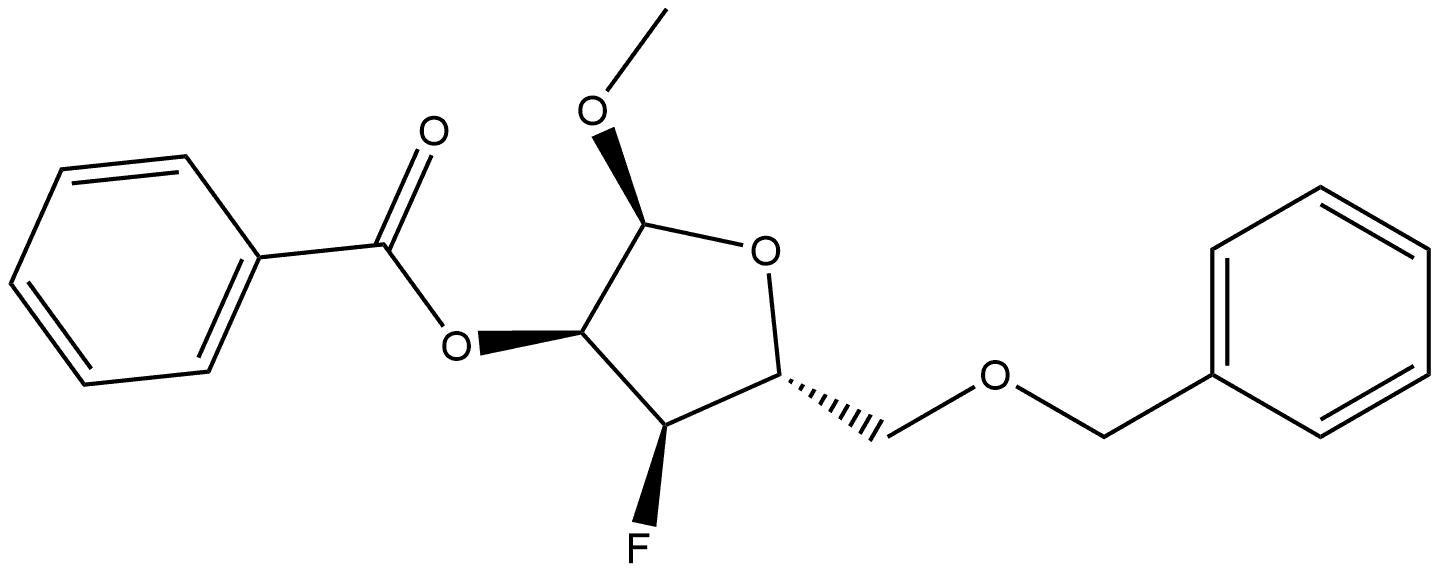 α-D-Ribofuranoside, methyl 3-deoxy-3-fluoro-5-O-(phenylmethyl)-, 2-benzoate 结构式