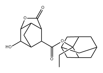 3,5-Methano-2H-cyclopenta[b]furan-7-carboxylic acid, hexahydro-6-hydroxy-2-oxo-, 2-ethyltricyclo[3.3.1.13,7]dec-2-yl ester 结构式
