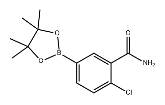 2-氯-5-(4,4,5,5-四甲基-1,3,2-二氧硼杂环戊烷-2-基)苯甲酰胺 结构式