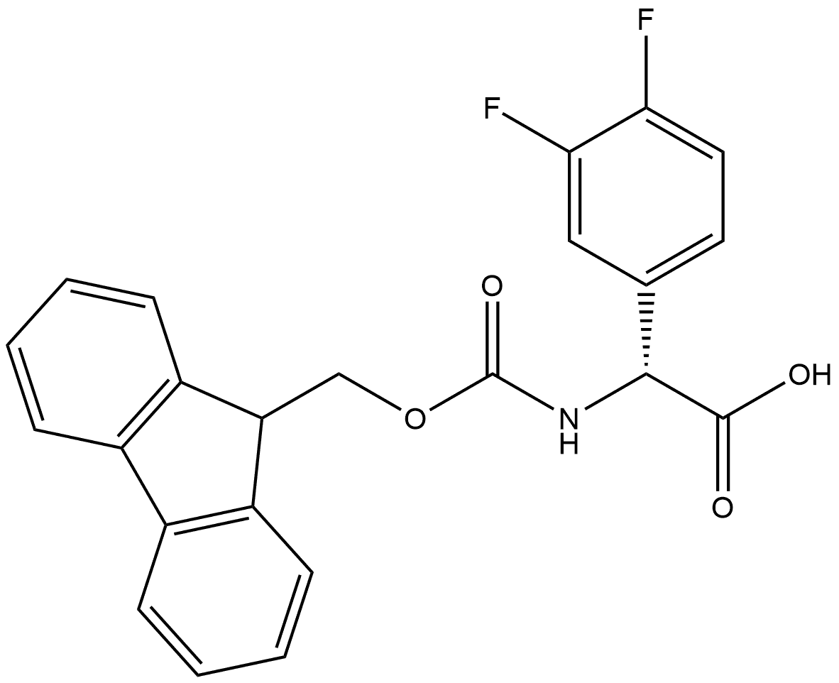 Benzeneacetic acid, α-[[(9H-fluoren-9-ylmethoxy)carbonyl]amino]-3,4-difluoro-, (αR)- 结构式
