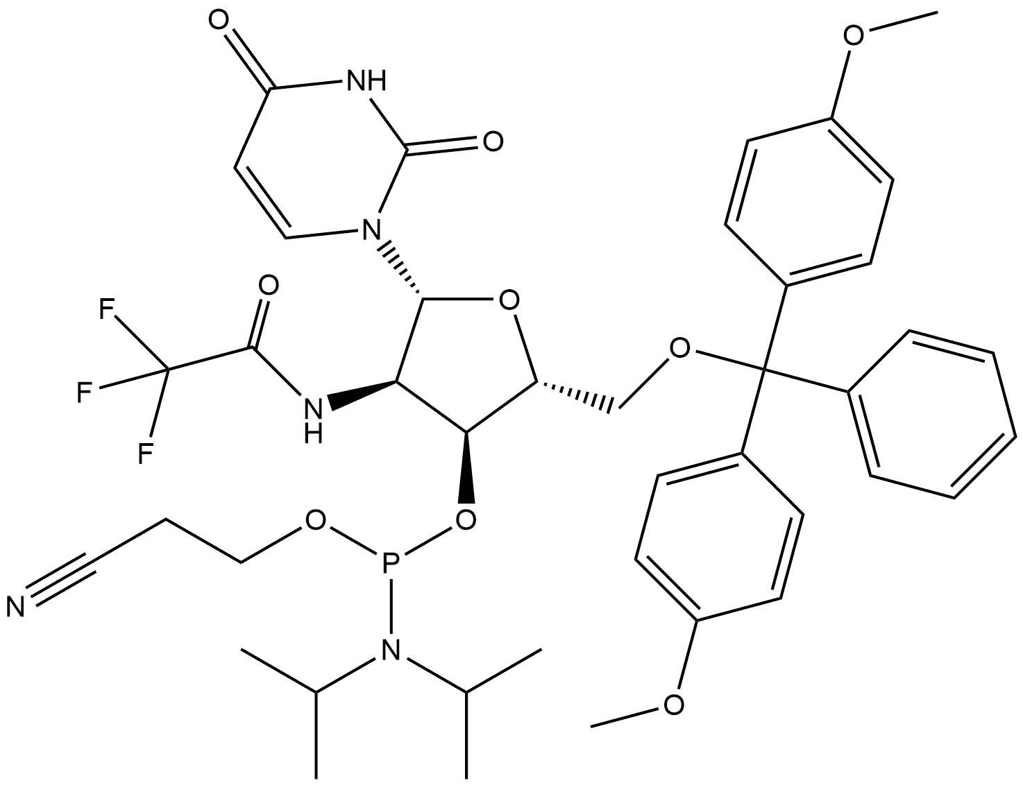 化合物 2'-DEOXY-2'-(N-TRIFLUOROACETYL)AMINO-5'-O-DMTR-URIDINE 3'-CED PHOSPHORAMIDITE 结构式