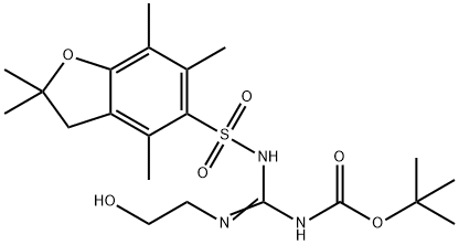 Carbamic acid, N-[[[(2,3-dihydro-2,2,4,6,7-pentamethyl-5-benzofuranyl)sulfonyl]amino][(2-hydroxyethyl)imino]methyl]-, 1,1-dimethylethyl ester 结构式