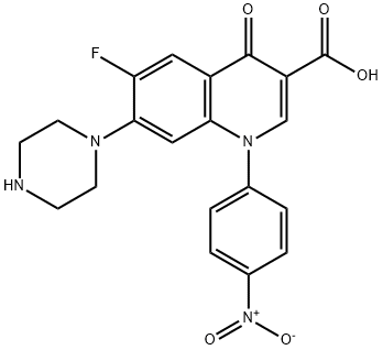 3-Quinolinecarboxylic acid, 6-fluoro-1,4-dihydro-1-(4-nitrophenyl)-4-oxo-7-(1-piperazinyl)- 结构式