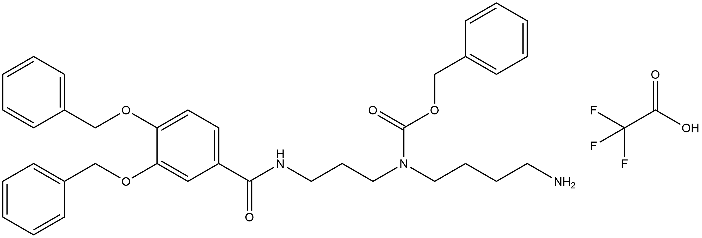 N-[3-[(4-氨基丁基)CBZ-氨基]丙基]-3,4-双(苄氧基)苯甲酰胺三氟乙酸盐 结构式