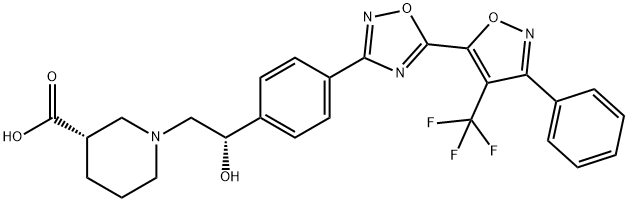 (S)-1-((S)-2-Hydroxy-2-(4-(5-(3-phenyl-4-(trifluoromethyl)isoxazol-5-yl)-1,2,4-oxadiazol-3-yl)phenyl)ethyl)piperidine-3-carboxylic acid 结构式