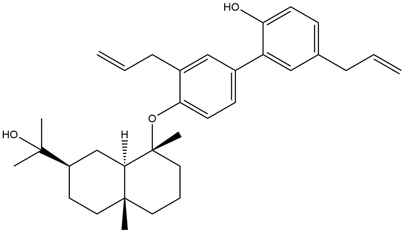 2-Naphthalenemethanol, decahydro-8-[(2'-hydroxy-3,5'-di-2-propen-1-yl[1,1'-biphenyl]-4-yl)oxy]-α,α,4a,8-tetramethyl-, (2R,4aR,8R,8aR)- 结构式