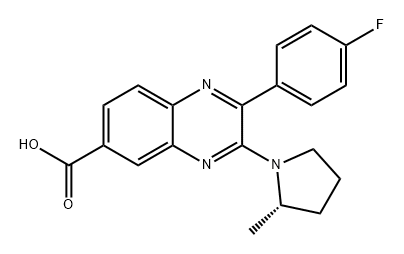 6-Quinoxalinecarboxylic acid, 2-(4-fluorophenyl)-3-[(2S)-2-methyl-1-pyrrolidinyl]- 结构式