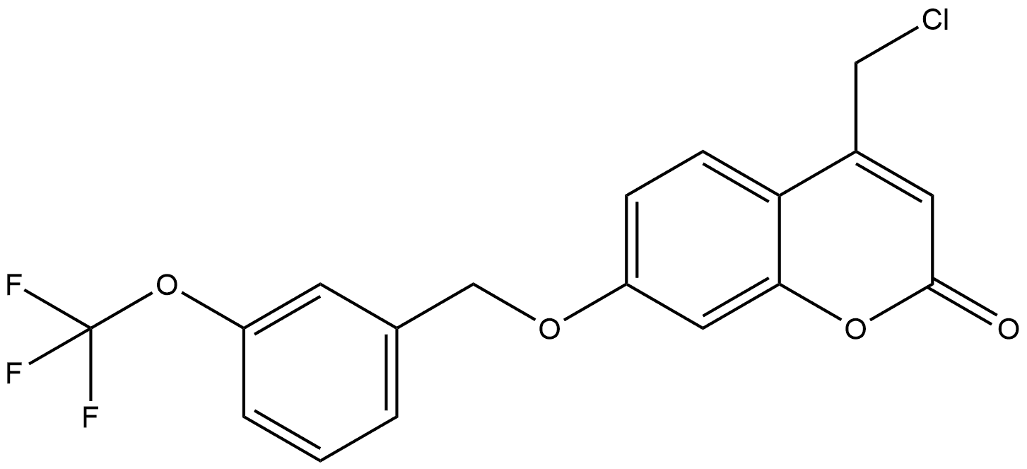 2H-1-BENZOPYRAN-2-ONE, 4-(CHLOROMETHYL)-7-[[3-(TRIFLUOROMETHOXY)PHENYL]METHOXY 结构式