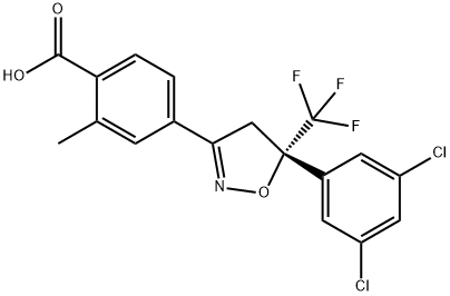 Benzoic acid, 4-[(5S)-5-(3,5-dichlorophenyl)-4,5-dihydro-5-(trifluoromethyl)-3-isoxazolyl]-2-methyl- 结构式