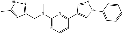 N-Methyl-N-((5-methyl-1H-pyrazol-3-yl)methyl)-4-(1-phenyl-1H-pyrazol-4-yl)pyrimidin-2-amine 结构式