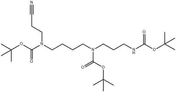 13-Oxa-2,6,11-triazapentadecanoic acid, 11-(2-cyanoethyl)-6-[(1,1-dimethylethoxy)carbonyl]-14,14-dimethyl-12-oxo-, 1,1-dimethylethyl ester 结构式