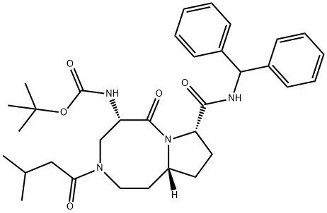 Carbamic acid, N-[(5S,8S,10aR)-8-[[(diphenylmethyl)amino]carbonyl]decahydro-3-(3-methyl-1-oxobutyl)-6-oxopyrrolo[1,2-a][1,5]diazocin-5-yl]-, 1,1-dimethylethyl ester 结构式