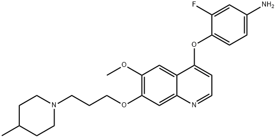 3-Fluoro-4-[[6-methoxy-7-[3-(4-methyl-1-piperidinyl)propoxy]-4-quinolinyl]oxy]benzenamine 结构式