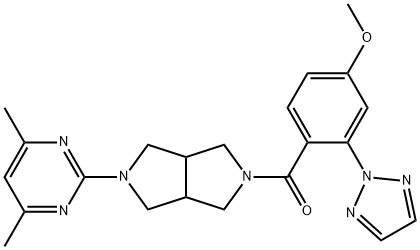 甲酮,[5-(4,6-,二甲基-2-嘧啶基)六氢吡咯[3,4-C]吡咯-2(1H-基][4-甲氧基-2-(2H-2,3-三唑-2-基)苯基]- 结构式