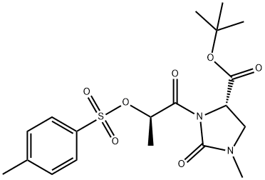 4-Imidazolidinecarboxylic acid, 1-methyl-3-[(2R)-2-[[(4-methylphenyl)sulfonyl]oxy]-1-oxopropyl]-2-oxo-, 1,1-dimethylethyl ester, (4S)- 结构式