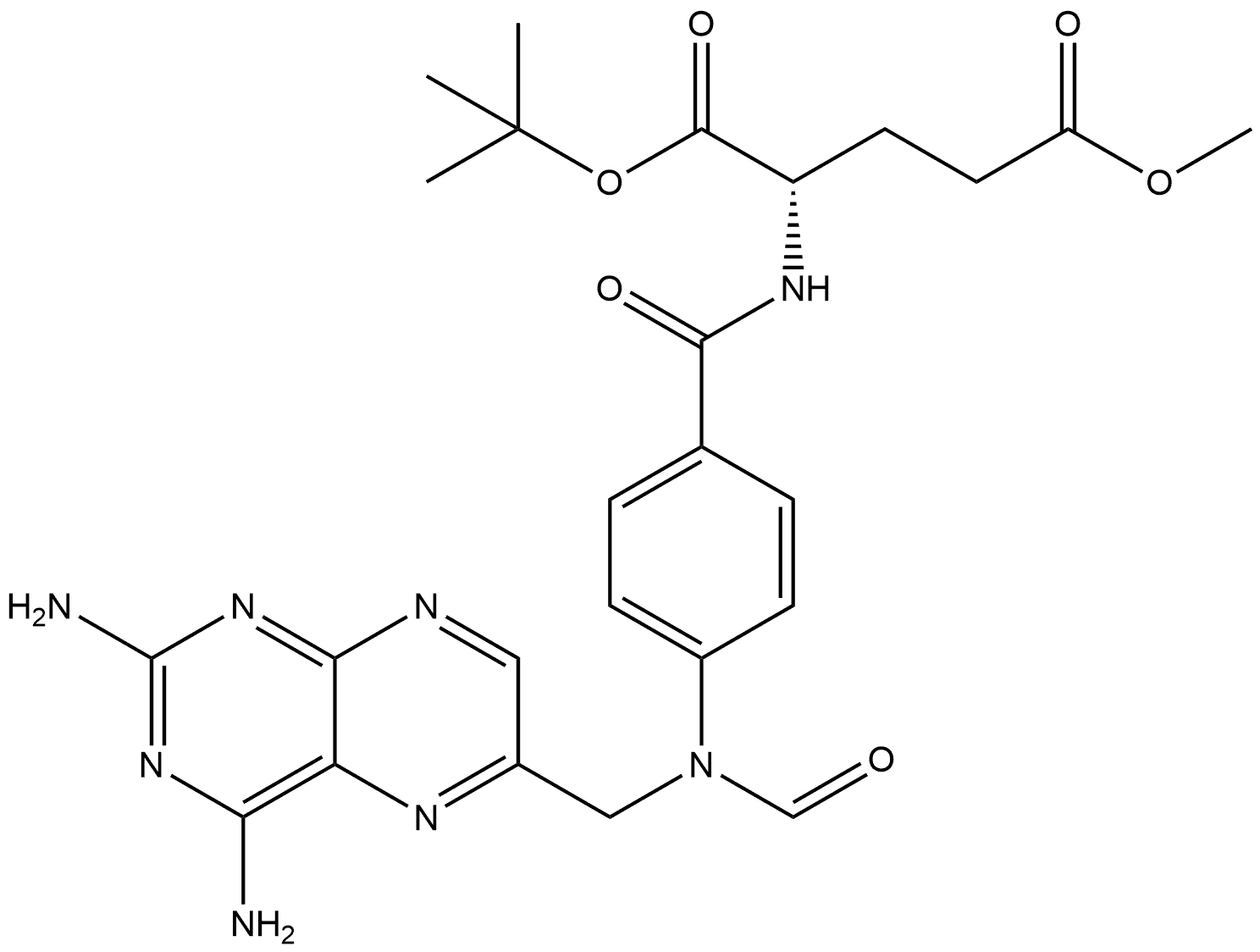 L-Glutamic acid, N-[4-[[(2,4-diamino-6-pteridinyl)methyl]formylamino]benzoyl]-, 1-(1,1-dimethylethyl) 5-methyl ester 结构式