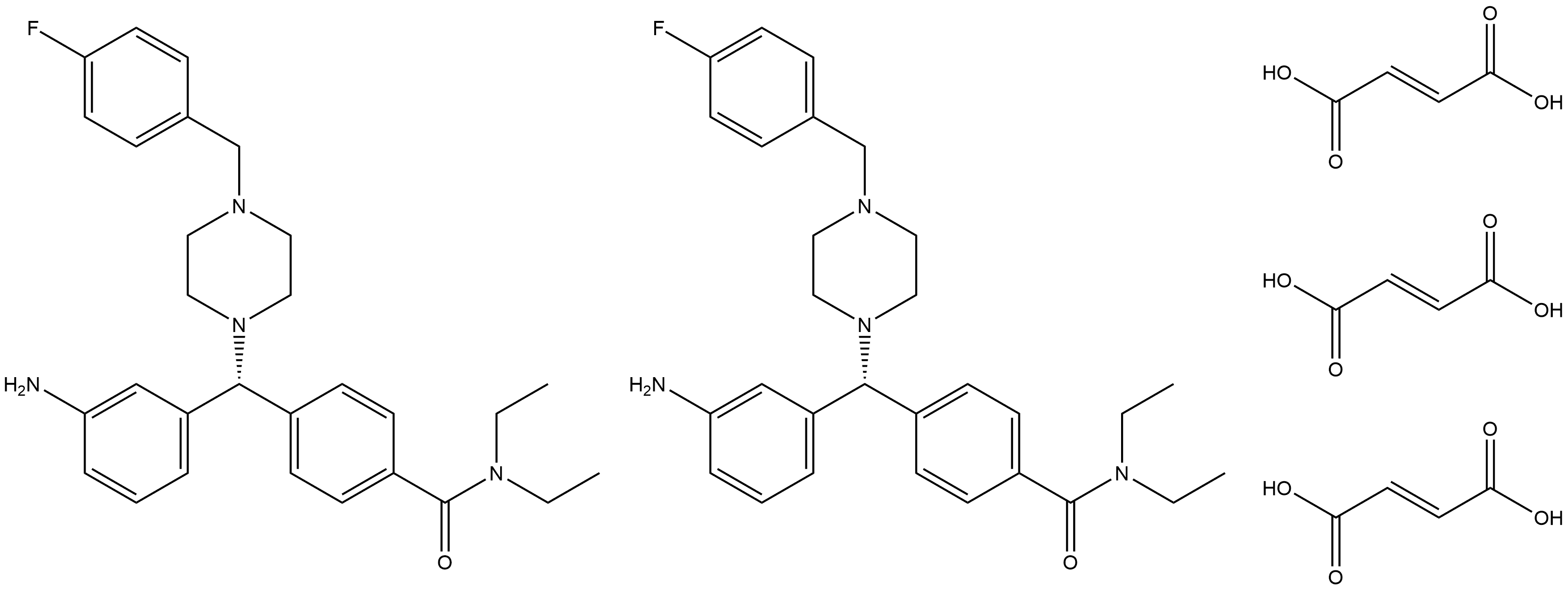 Benzamide, 4-[(R)-(3-aminophenyl)[4-[(4-fluorophenyl)methyl]-1-piperazinyl]methyl]-N,N-diethyl-, (2E)-2-butenedioate (2:3) 结构式