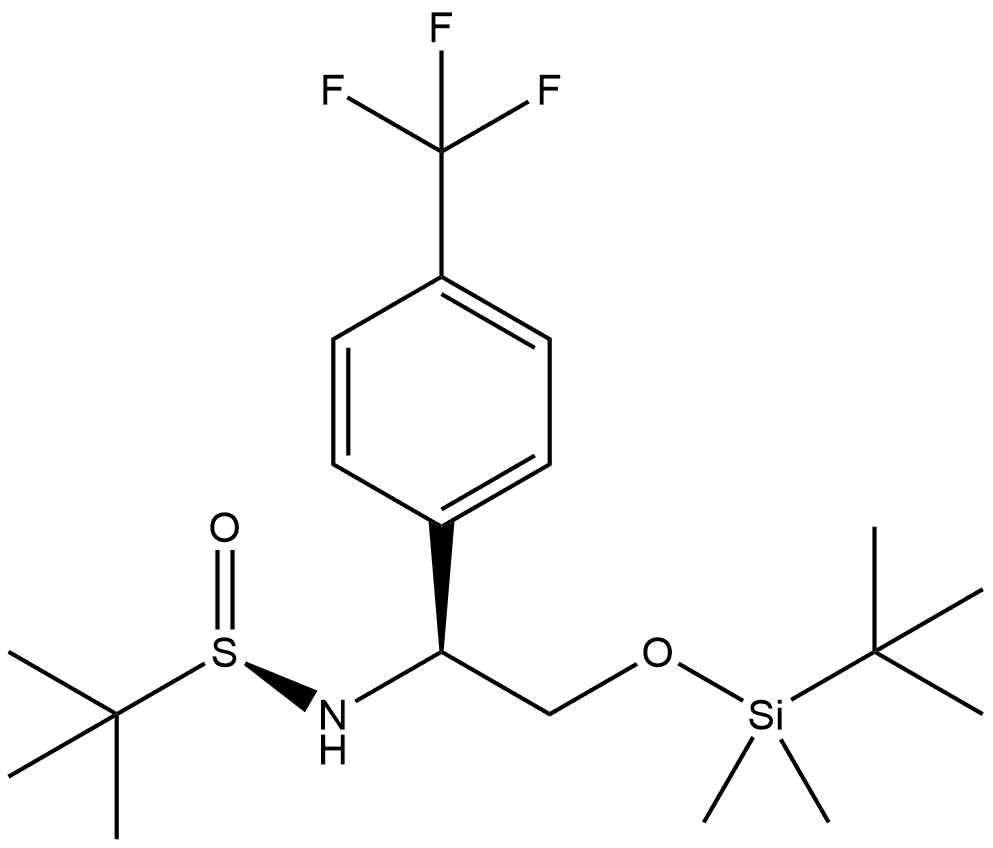 2-Propanesulfinamide, N-[(1S)-2-[[(1,1-dimethylethyl)dimethylsilyl]oxy]-1-[4-(trifluoromethyl)phenyl]ethyl]-2-methyl-, [S(R)]- 结构式