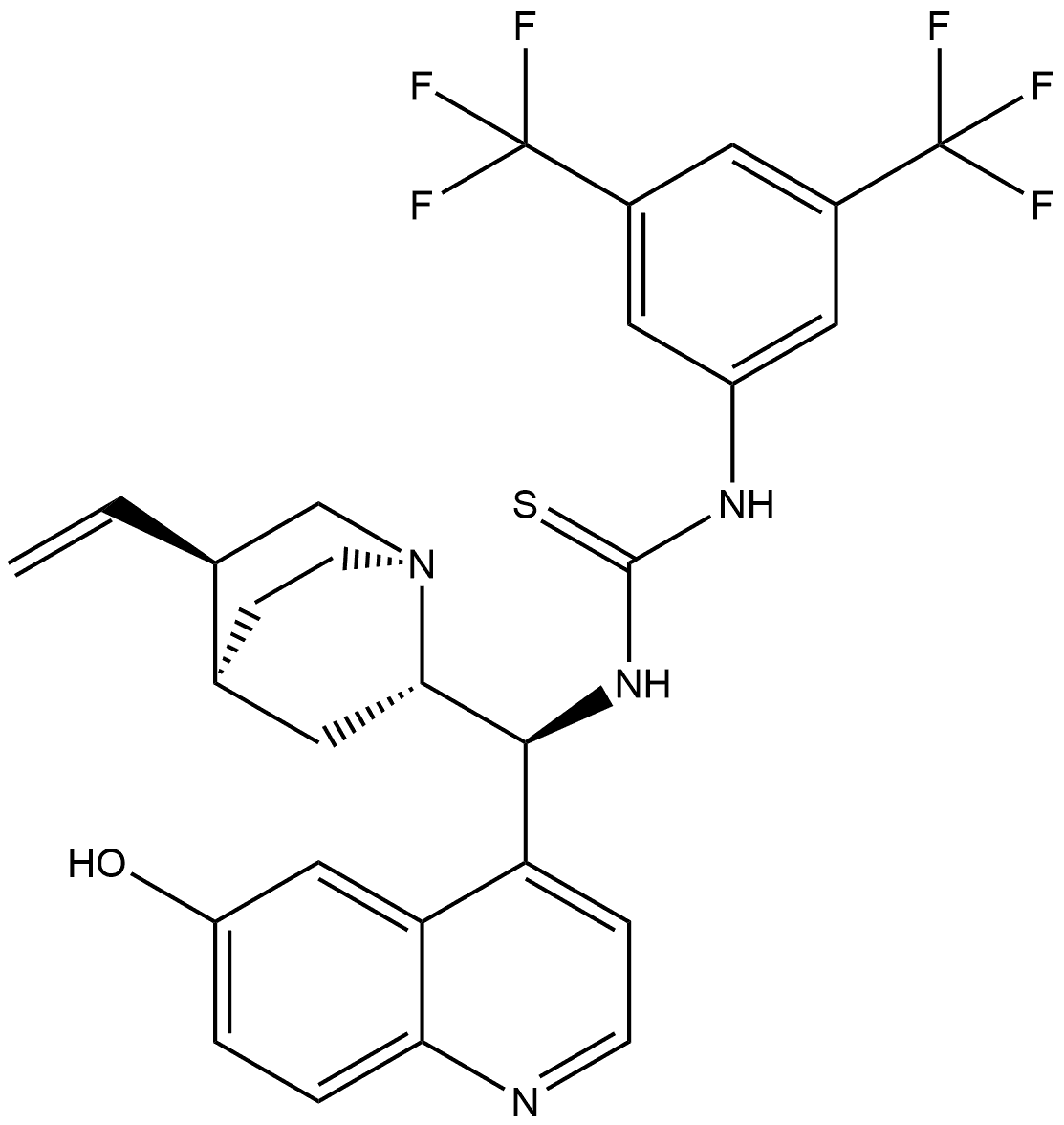 N-[3,5-二(三氟甲基)苯基]-N'-[(8Α,9S)-6'-羟基奎宁-9-基]硫脲 结构式