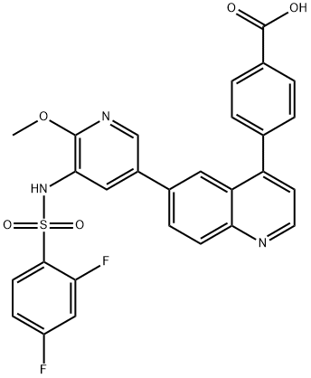 4-(6-(5-((2,4-二氟苯基)磺酰胺基)-6-甲氧基吡啶-3-基)喹啉-4-基)苯甲酸 结构式