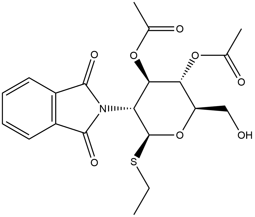 3,4-二-O-乙酰基-2-脱氧-2-邻苯二甲酰亚氨基-1-硫代-Β-D-吡喃葡萄糖苷 结构式