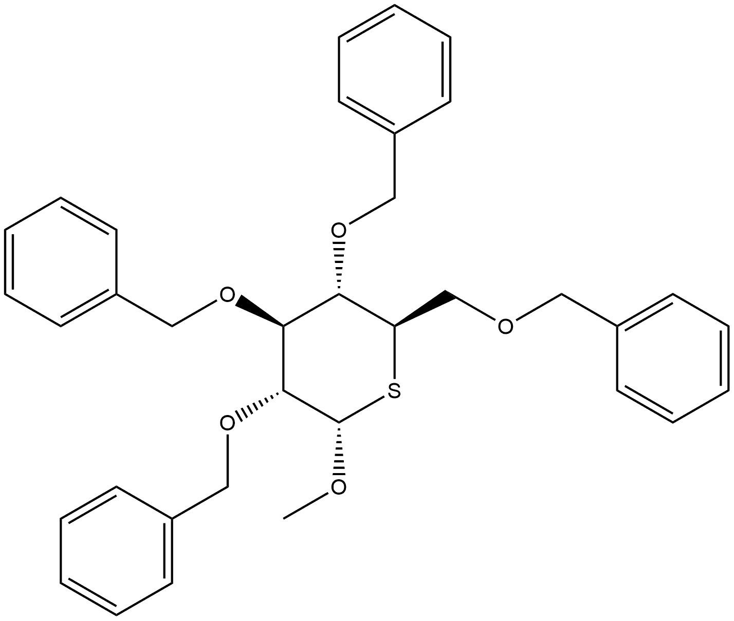 α-D-Glucopyranoside, methyl 2,3,4,6-tetrakis-O-(phenylmethyl)-5-thio- 结构式