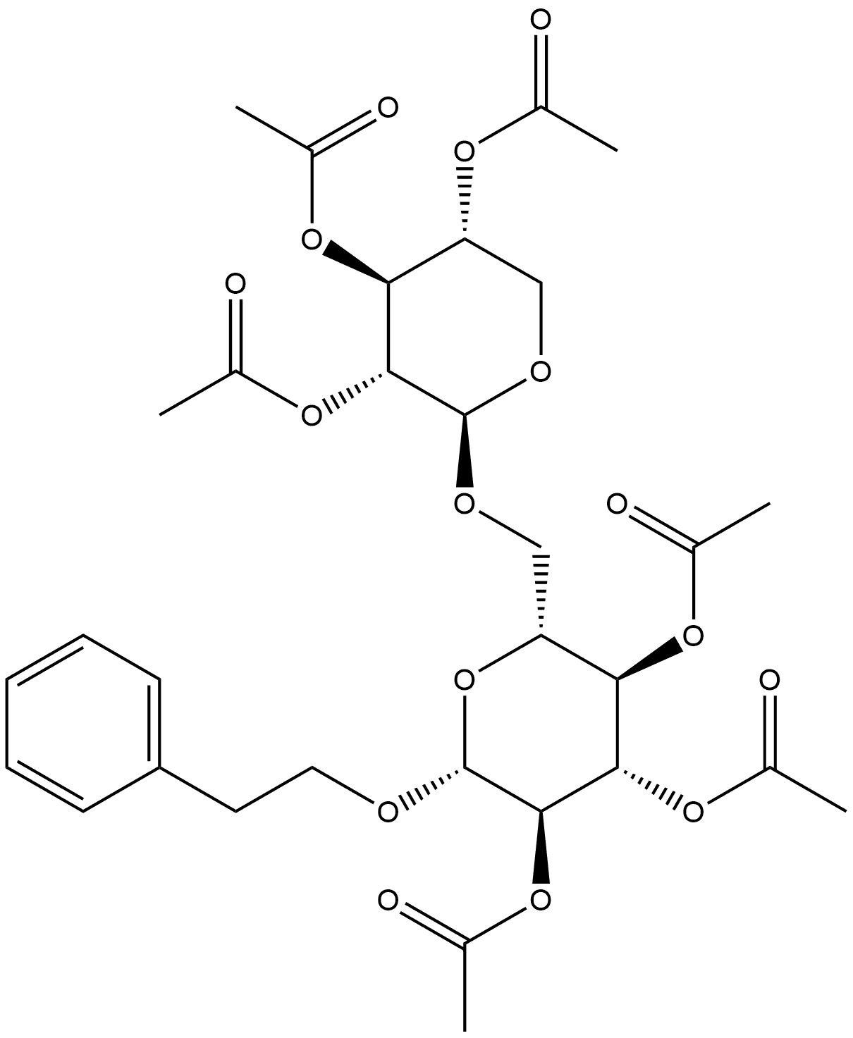 β-D-Glucopyranoside, 2-phenylethyl 6-O-(2,3,4-tri-O-acetyl-β-D-xylopyranosyl)-, triacetate (9CI) 结构式