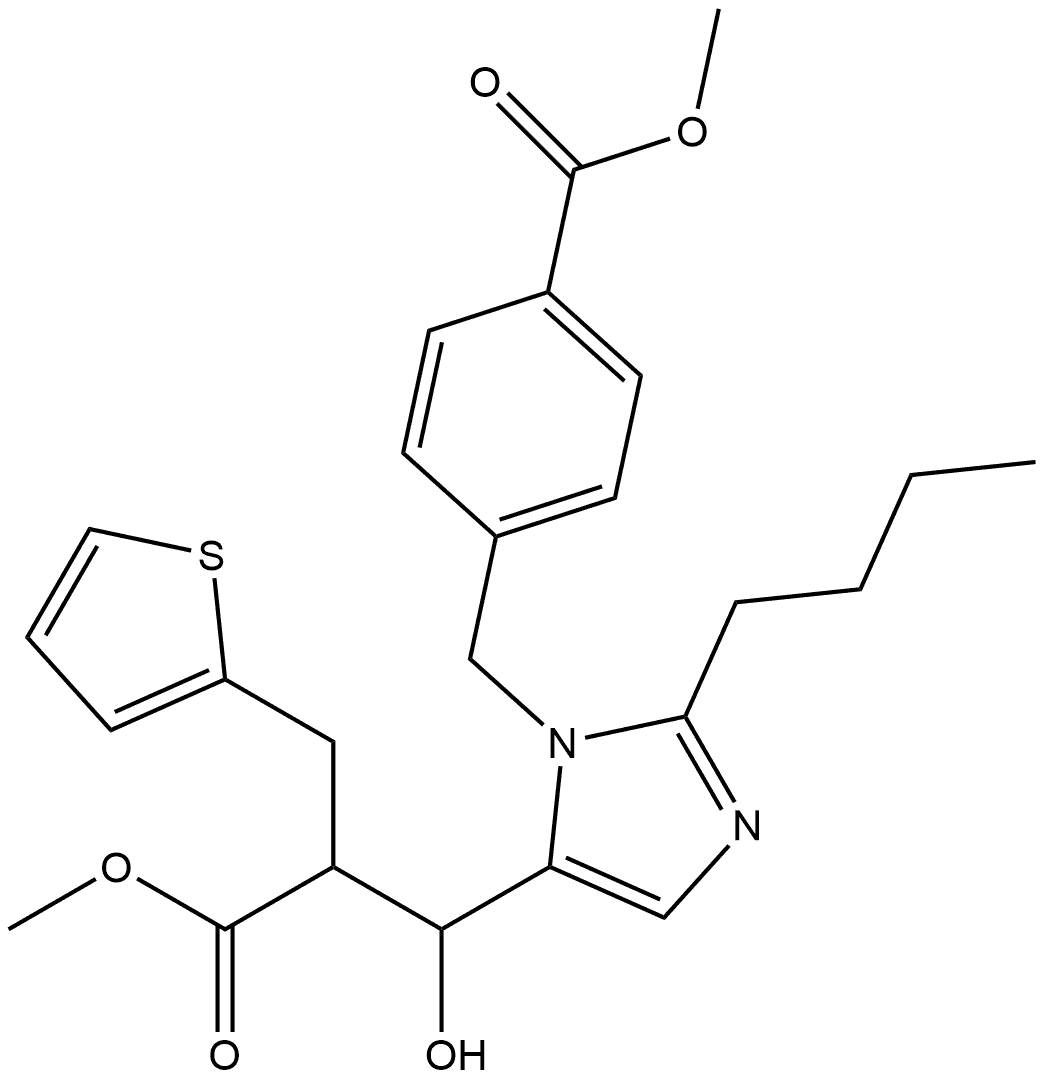 1H-Imidazole-5-propanoic acid, 2-butyl-β-hydroxy-1-[[4-(methoxycarbonyl)phenyl]methyl]-α-(2-thienylmethyl)-, methyl ester 结构式