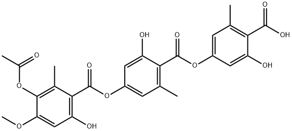 Benzoic acid, 4-[[3-(acetyloxy)-6-hydroxy-4-methoxy-2-methylbenzoyl]oxy]-2-hydroxy-6-methyl-, 4-carboxy-3-hydroxy-5-methylphenyl ester 结构式