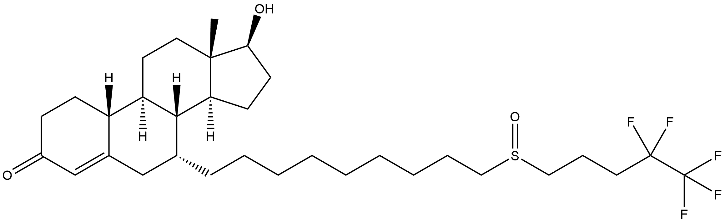 17-Hydroxy-7-[9-[(4,4,5,5,5-pentafluoropentyl)sulfinyl]nonyl]-,(7α,17β) estr-4-en-3-one 结构式