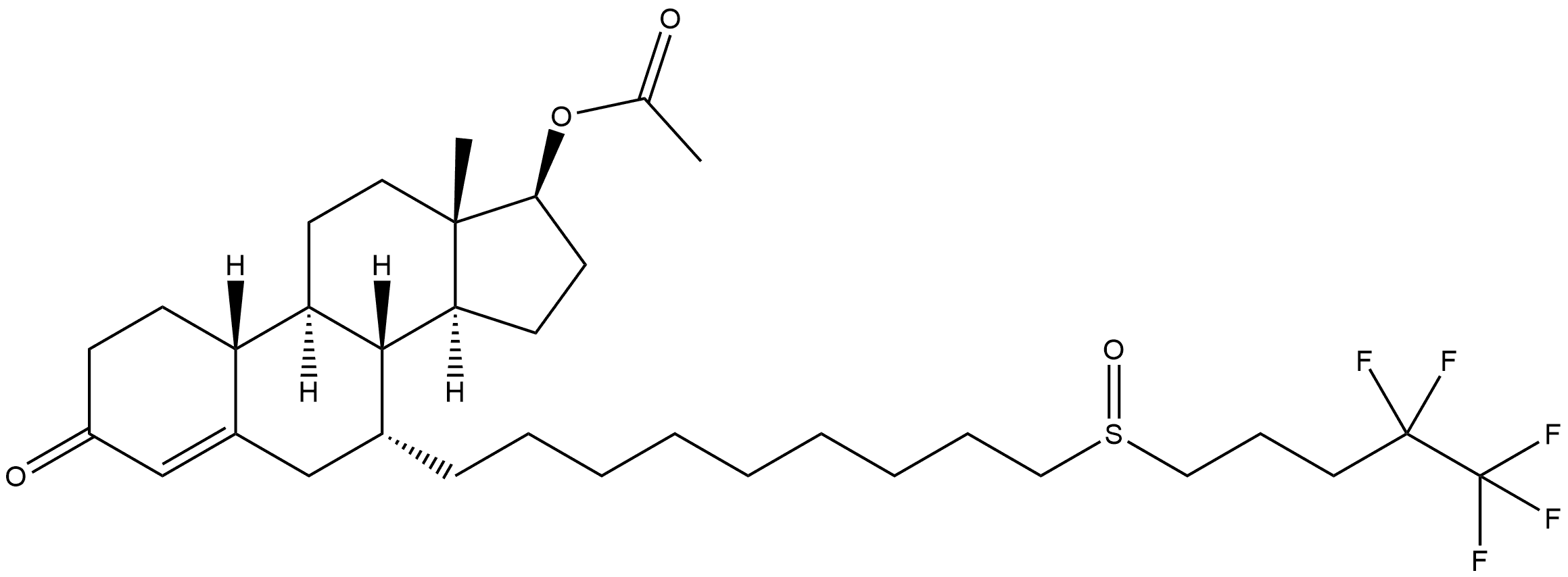 Estr-4-en-3-one, 17-(acetyloxy)-7-[9-[(4,4,5,5,5-pentafluoropentyl)sulfinyl]nonyl]-, (7α,17β)- 结构式