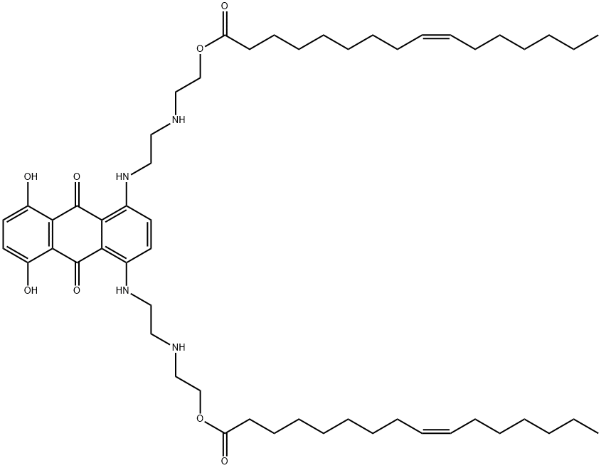 9-Hexadecenoic acid, 1,1'-[(9,10-dihydro-5,8-dihydroxy-9,10-dioxo-1,4-anthracenediyl)bis(imino-2,1-ethanediylimino-2,1-ethanediyl)] ester, (9Z,9'Z)- 结构式
