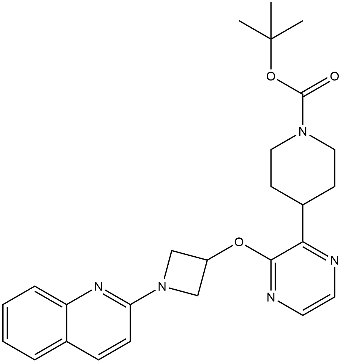 tert-Butyl 4-[3-[[1-(quinolin-2-yl)azetidin-3-yl]oxy]pyrazin-2-yl]piperidine-1-carboxylate 结构式