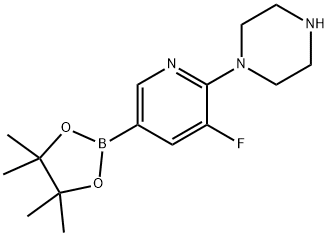 Piperazine, 1-[3-fluoro-5-(4,4,5,5-tetramethyl-1,3,2-dioxaborolan-2-yl)-2-pyridinyl]- 结构式