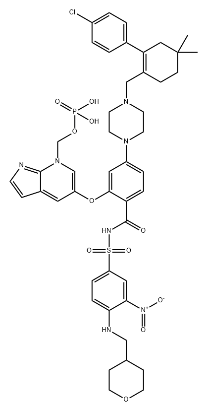Benzamide, 4-[4-[[2-(4-chlorophenyl)-4,4-dimethyl-1-cyclohexen-1-yl]methyl]-1-piperazinyl]-N-[[3-nitro-4-[[(tetrahydro-2H-pyran-4-yl)methyl]amino]phenyl]sulfonyl]-2-[[7-[(phosphonooxy)methyl]-7H-pyrrolo[2,3-b]pyridin-5-yl]oxy]- 结构式