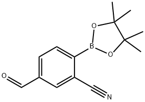 5-甲酰基-2-(4,4,5,5-四甲基-1,3,2-二氧硼杂环戊烷-2-基)苯甲腈 结构式