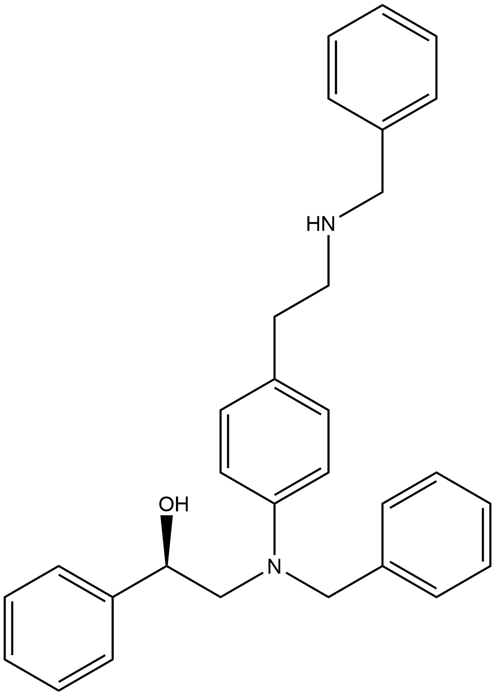 Benzenemethanol, α-[[(phenylmethyl)[4-[2-[(phenylmethyl)amino]ethyl]phenyl]amino]methyl]-, (αR)- 结构式