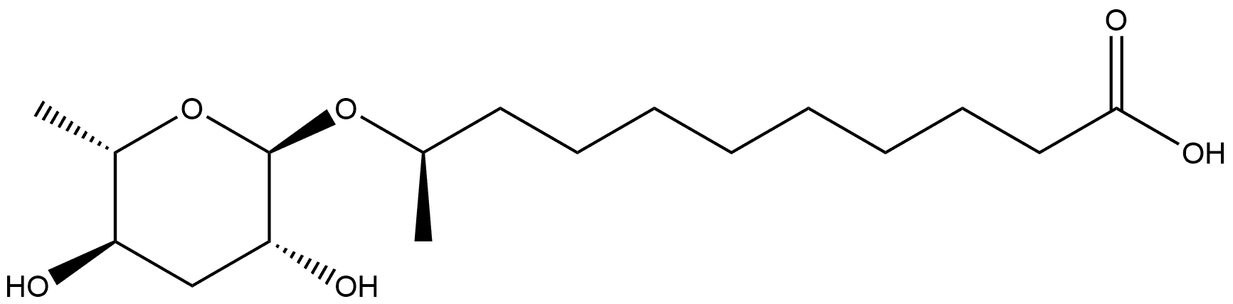 Undecanoic acid, 10-[(3,6-dideoxy-α-L-arabino-hexopyranosyl)oxy]-, (10R)- 结构式
