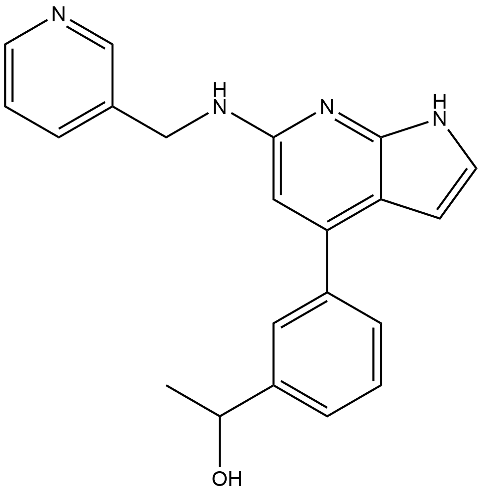 1-[3-[6-(pyridin-3-ylmethylamino)-1H-pyrrolo[2,3-b]pyridin-4-yl]phenyl]ethanol 结构式