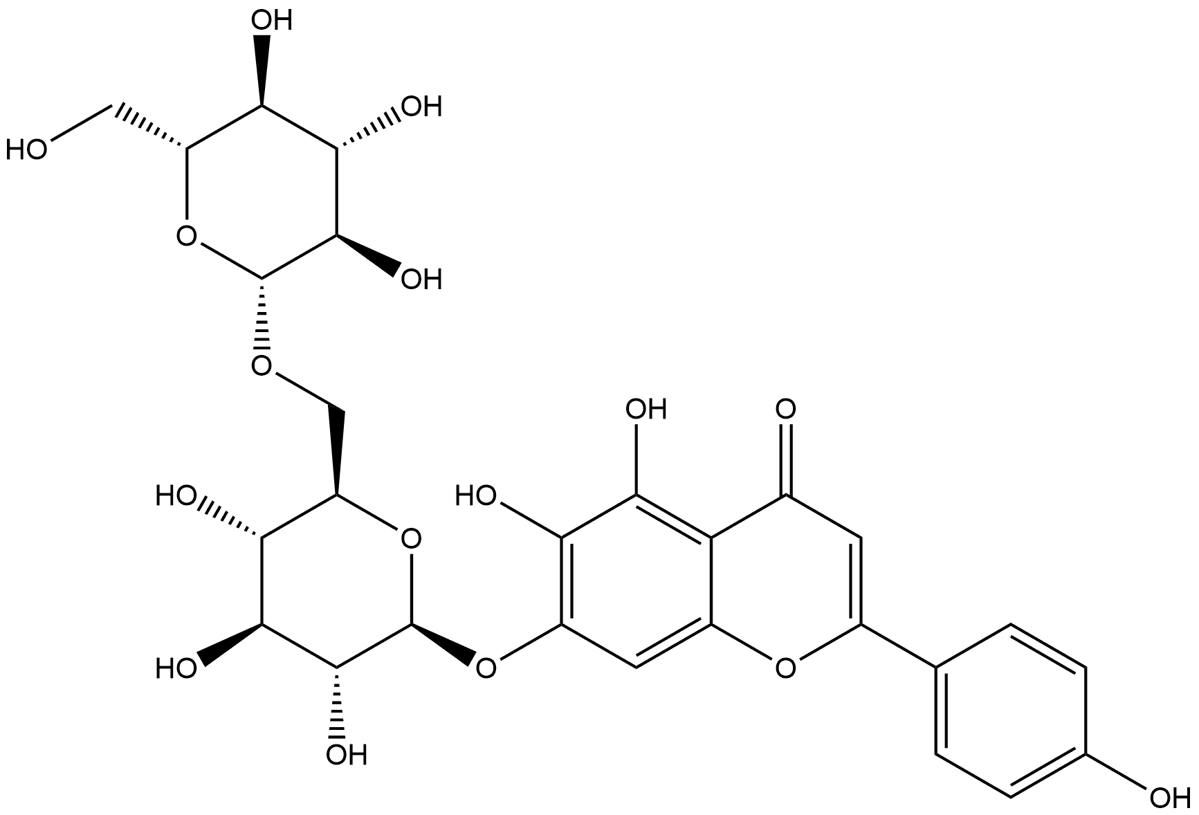 野黄芩素-7-O-龙胆二糖苷 结构式