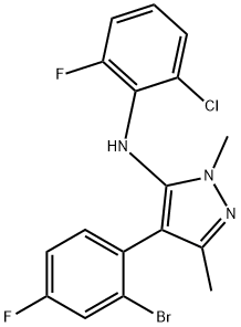 1H-Pyrazol-5-amine, 4-(2-bromo-4-fluorophenyl)-N-(2-chloro-6-fluorophenyl)-1,3-dimethyl- 结构式